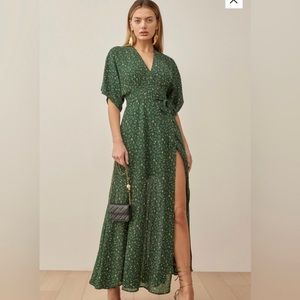 REFORMATION NWT Green Floral Wrap Maxi Winslow Dress Small New Coriander